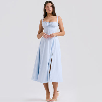Backless Floral Halter Midi Dress