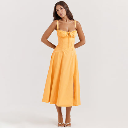 Backless Floral Halter Midi Dress