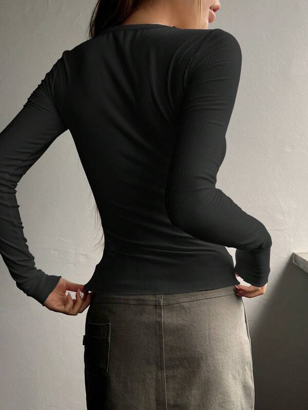 Women's Half-Button Long Sleeve T-Shirt
