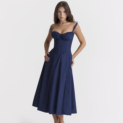 Backless Floral Halter Midi Dress