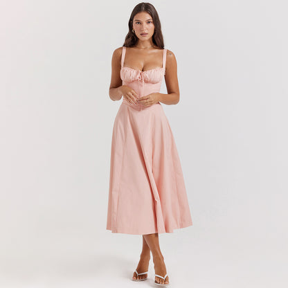 Backless Floral Halter Midi Dress